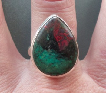 Zilveren ring met Sonora sunrise (chrysocolla met cupriet) 18.5